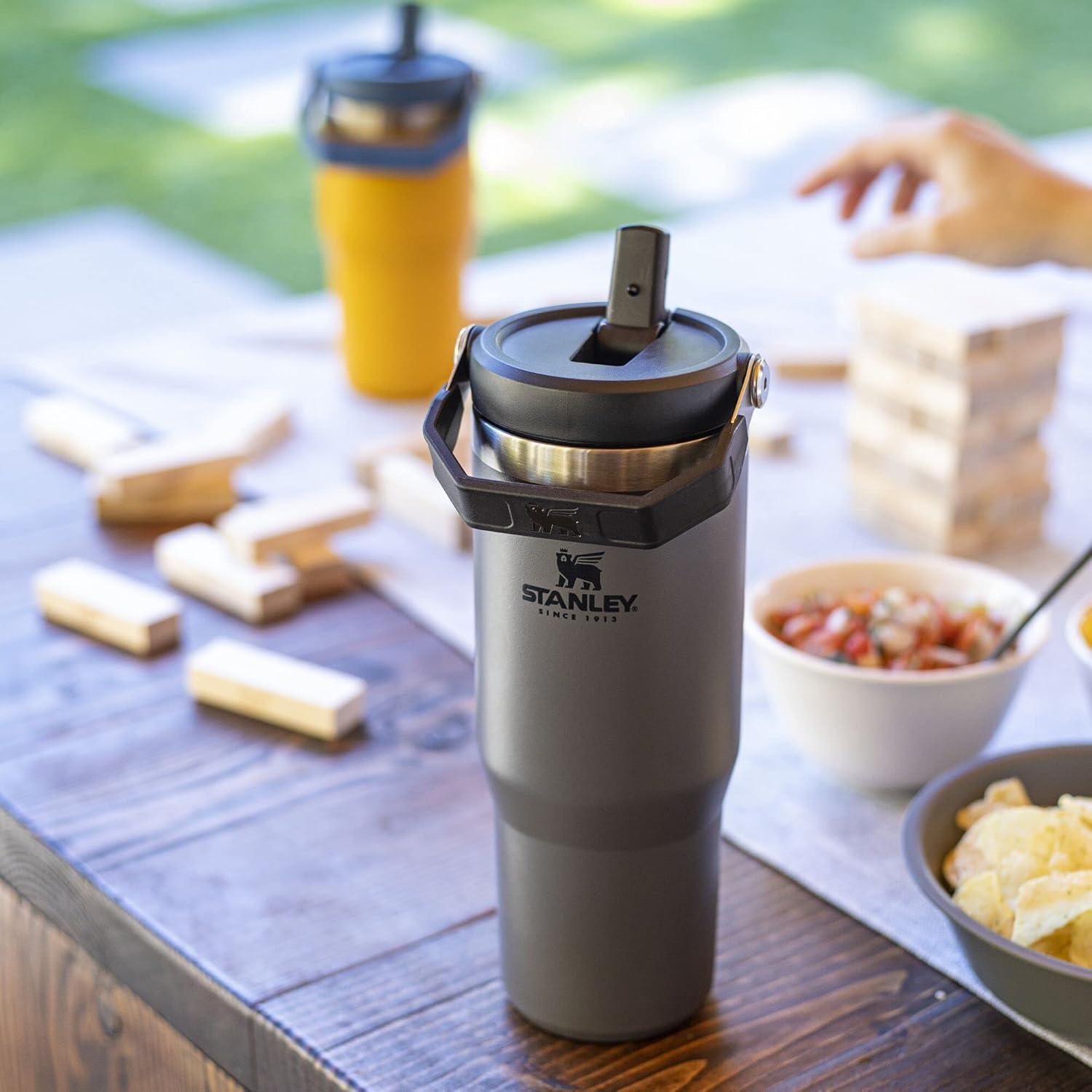 imageSTANLEY IceFlow 20 Flip Straw Tumbler with Handle 20 oz Twist On Lid and Flip Up Straw Leak Resistant Water Bottle Insulated Stainless Steel BPAFree AzureCharcoal