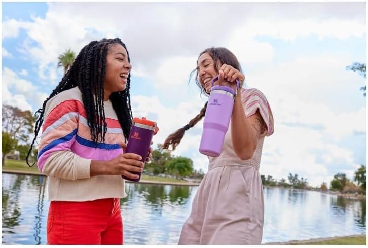 imageSTANLEY IceFlow 20 Flip Straw Tumbler with Handle 20 oz Twist On Lid and Flip Up Straw Leak Resistant Water Bottle Insulated Stainless Steel BPAFree AzurePlum