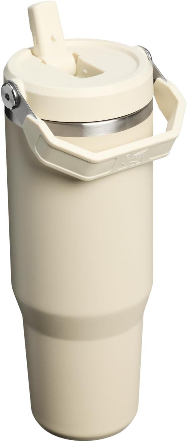 imageSTANLEY IceFlow 20 Flip Straw Tumbler with Handle 20 oz Twist On Lid and Flip Up Straw Leak Resistant Water Bottle Insulated Stainless Steel BPAFree AzureToasted Almond