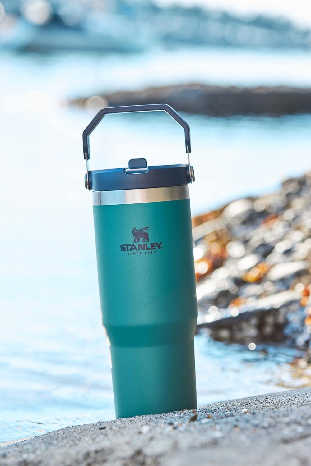 imageSTANLEY IceFlow 20 Flip Straw Tumbler with Handle 20 oz Twist On Lid and Flip Up Straw Leak Resistant Water Bottle Insulated Stainless Steel BPAFree AzureTidepool