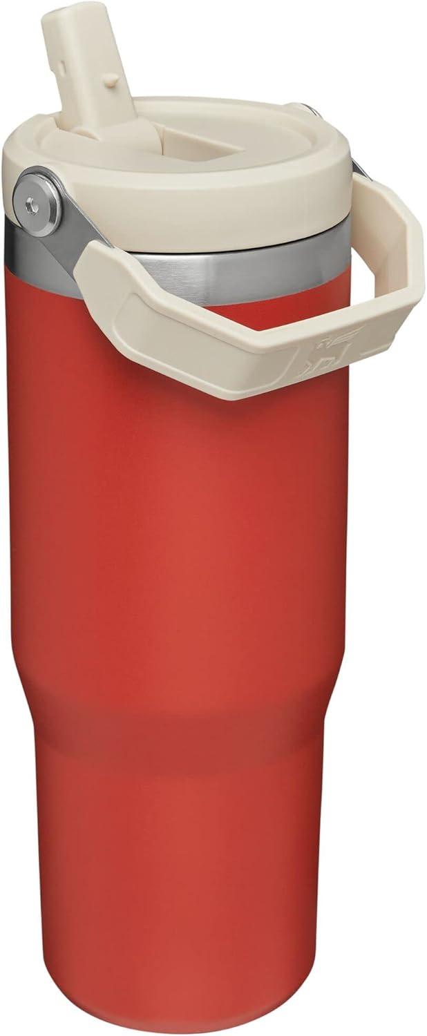 imageStanley IceFlow Flip Straw Tumbler with Handle 20 oz Twist On Lid and Flip Up Straw Leak Resistant Water Bottle Insulated Stainless Steel BPAFree PlumCarnelian
