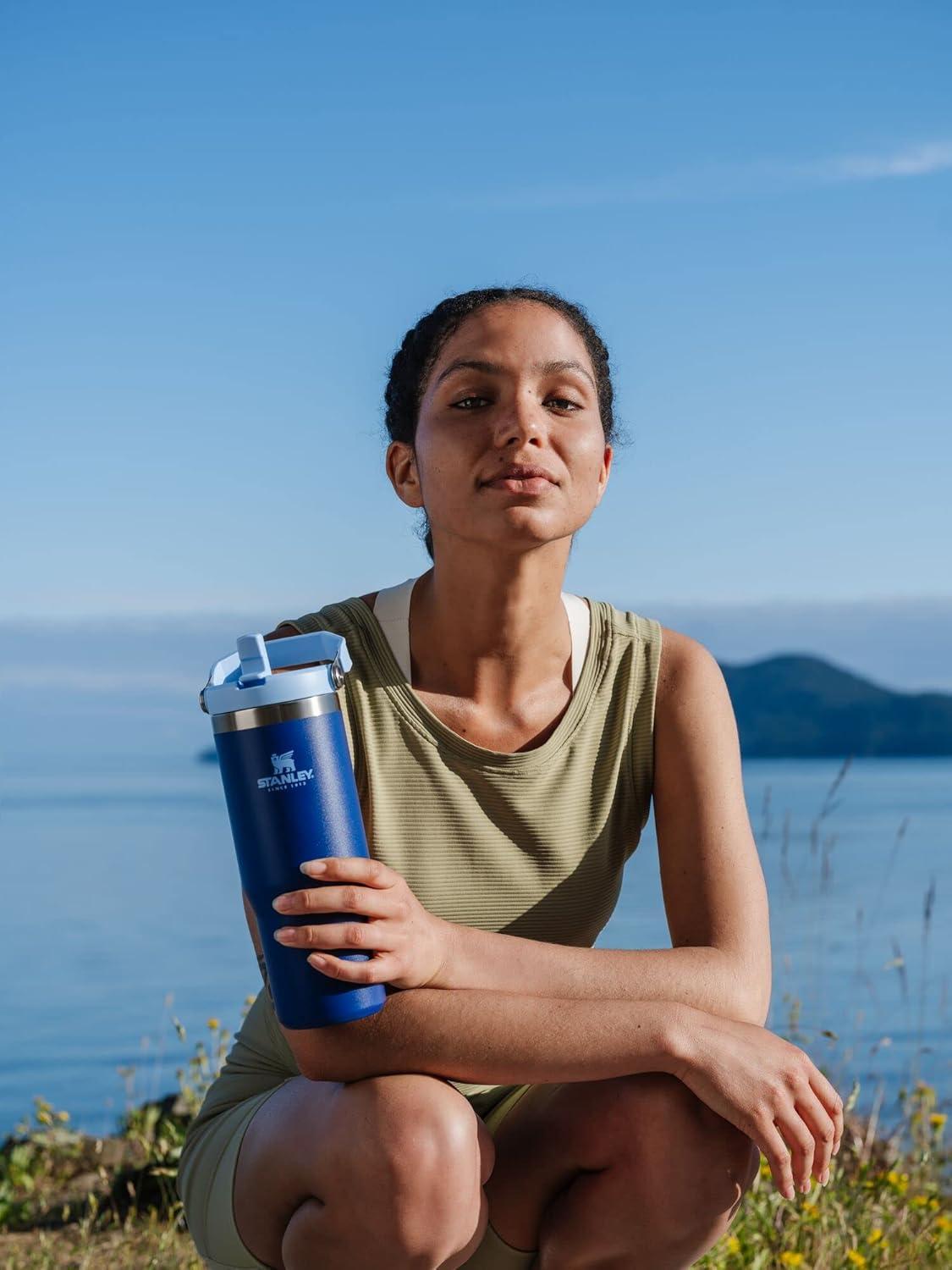 imageStanley IceFlow Flip Straw Tumbler with Handle 20 oz Twist On Lid and Flip Up Straw Leak Resistant Water Bottle Insulated Stainless Steel BPAFree PlumLapis