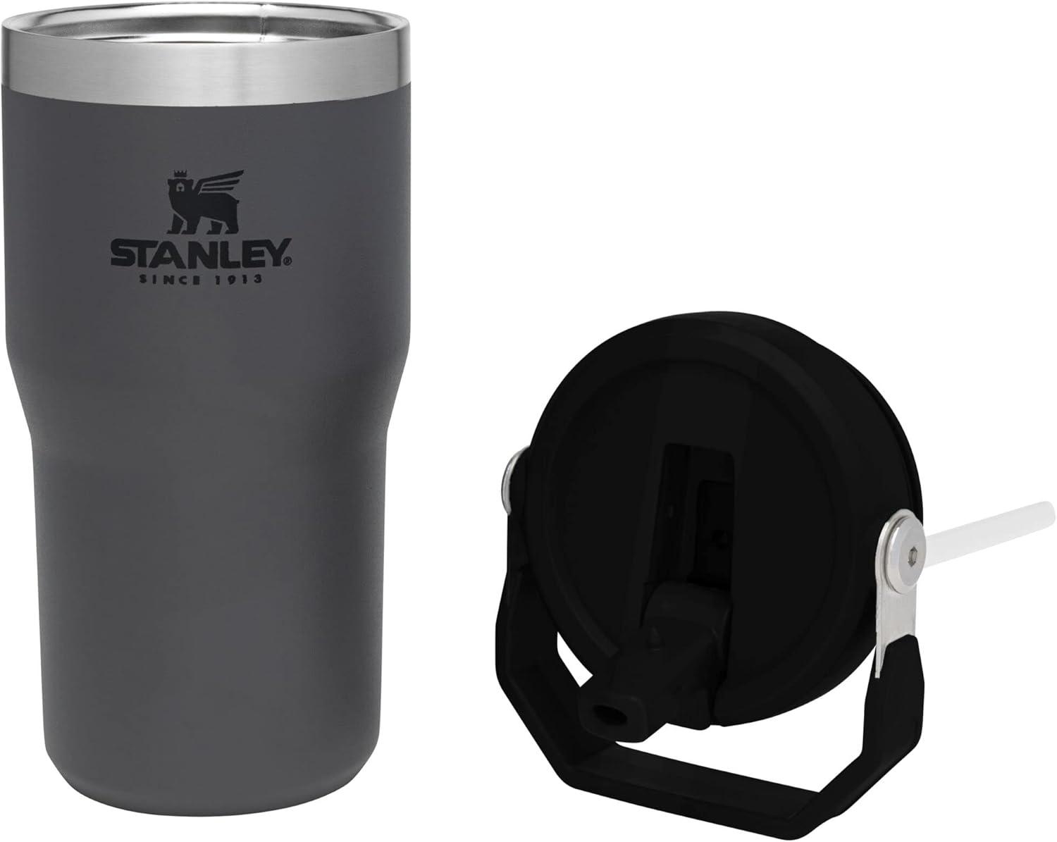 imageStanley IceFlow Flip Straw Tumbler with Handle 20 oz Twist On Lid and Flip Up Straw Leak Resistant Water Bottle Insulated Stainless Steel BPAFree PlumCharcoal