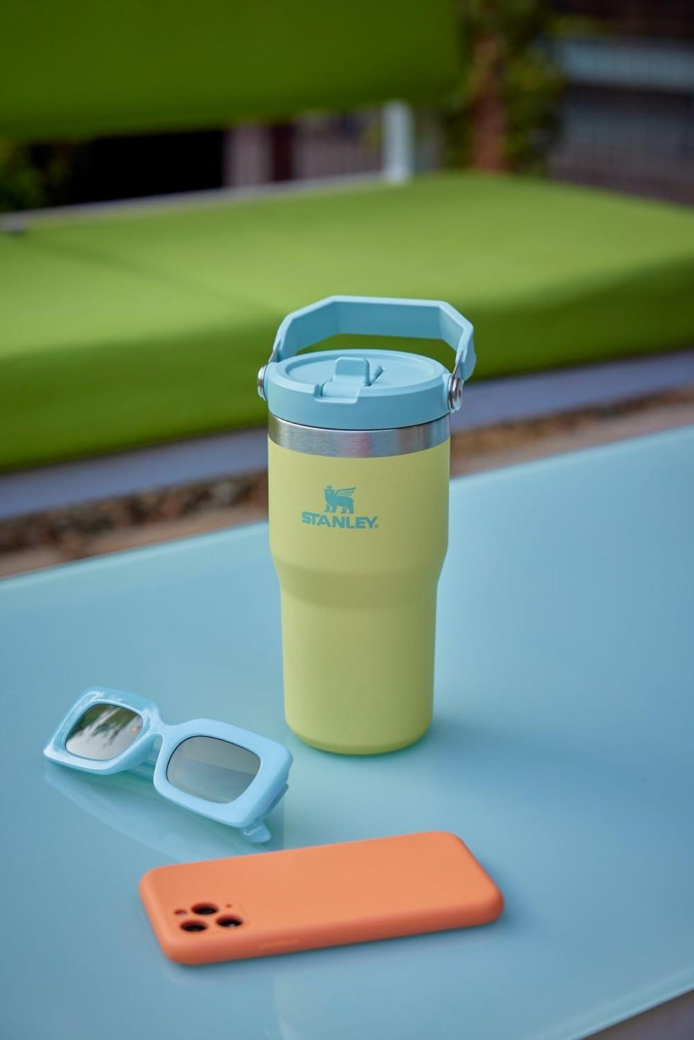 imageStanley IceFlow Flip Straw Tumbler with Handle 20 oz Twist On Lid and Flip Up Straw Leak Resistant Water Bottle Insulated Stainless Steel BPAFree PlumAzure