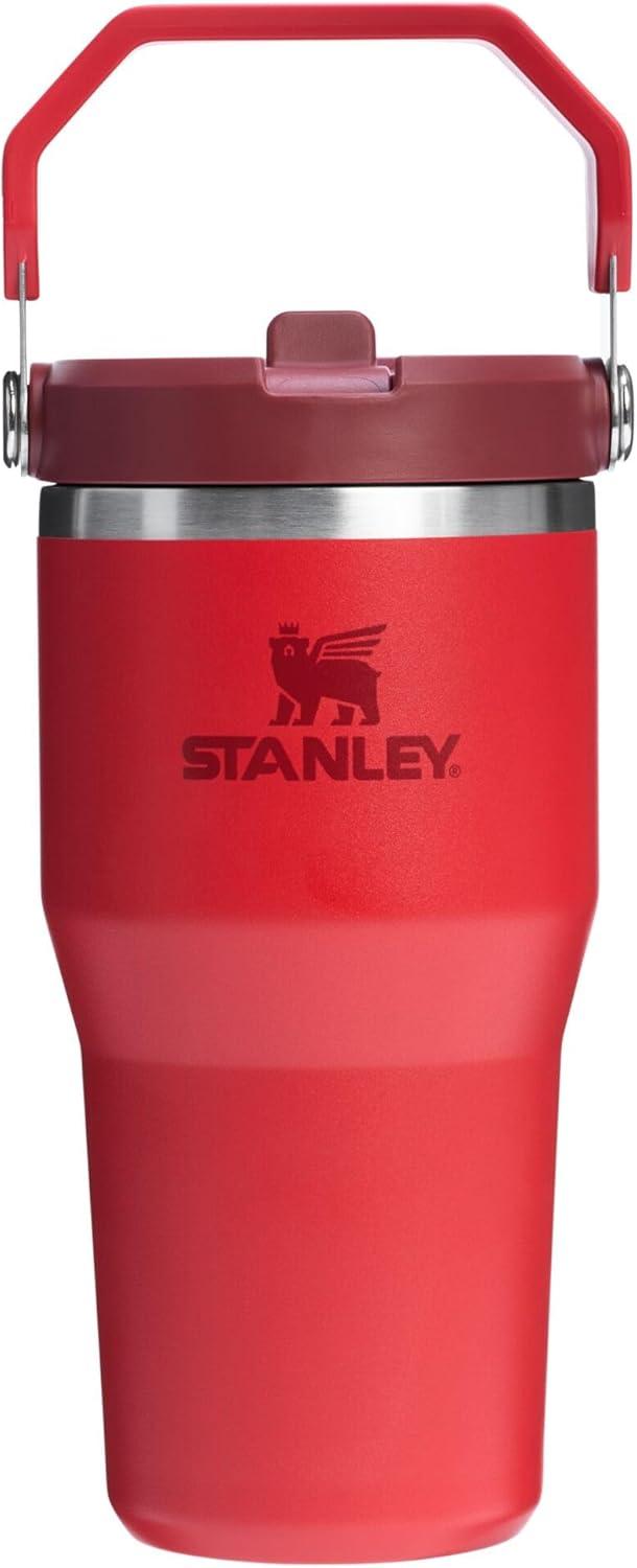 imageStanley IceFlow Flip Straw Tumbler with Handle 20 oz Twist On Lid and Flip Up Straw Leak Resistant Water Bottle Insulated Stainless Steel BPAFree PlumChili Red