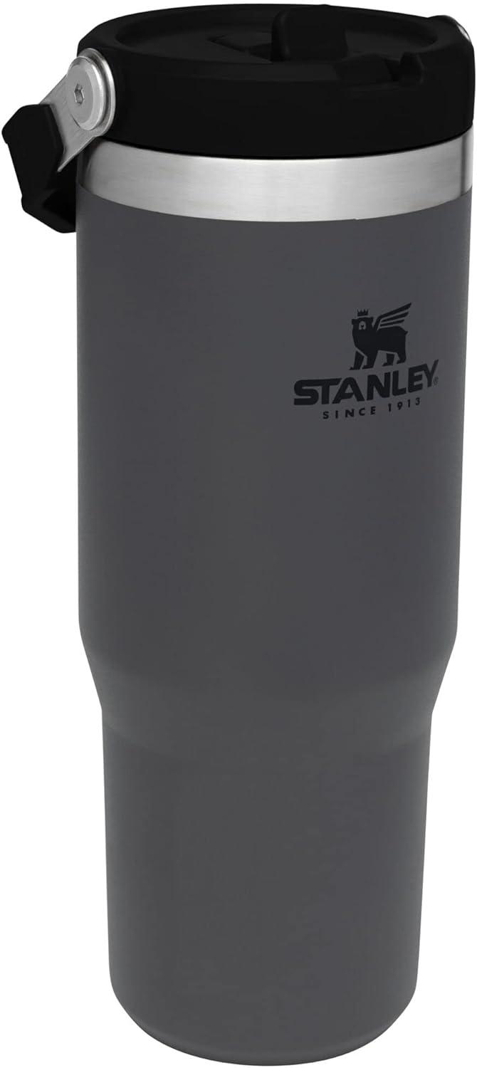 imageStanley IceFlow Flip Straw Tumbler with Handle 20 oz Twist On Lid and Flip Up Straw Leak Resistant Water Bottle Insulated Stainless Steel BPAFree PlumCharcoal