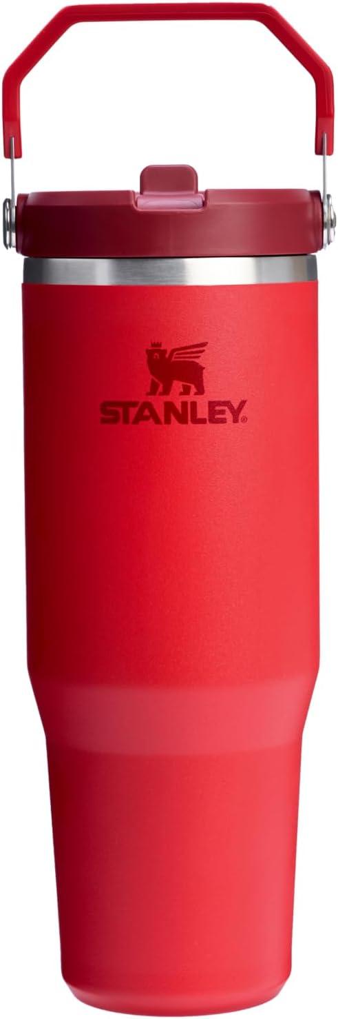 imageStanley IceFlow Flip Straw Tumbler with Handle 20 oz Twist On Lid and Flip Up Straw Leak Resistant Water Bottle Insulated Stainless Steel BPAFree PlumChili Red