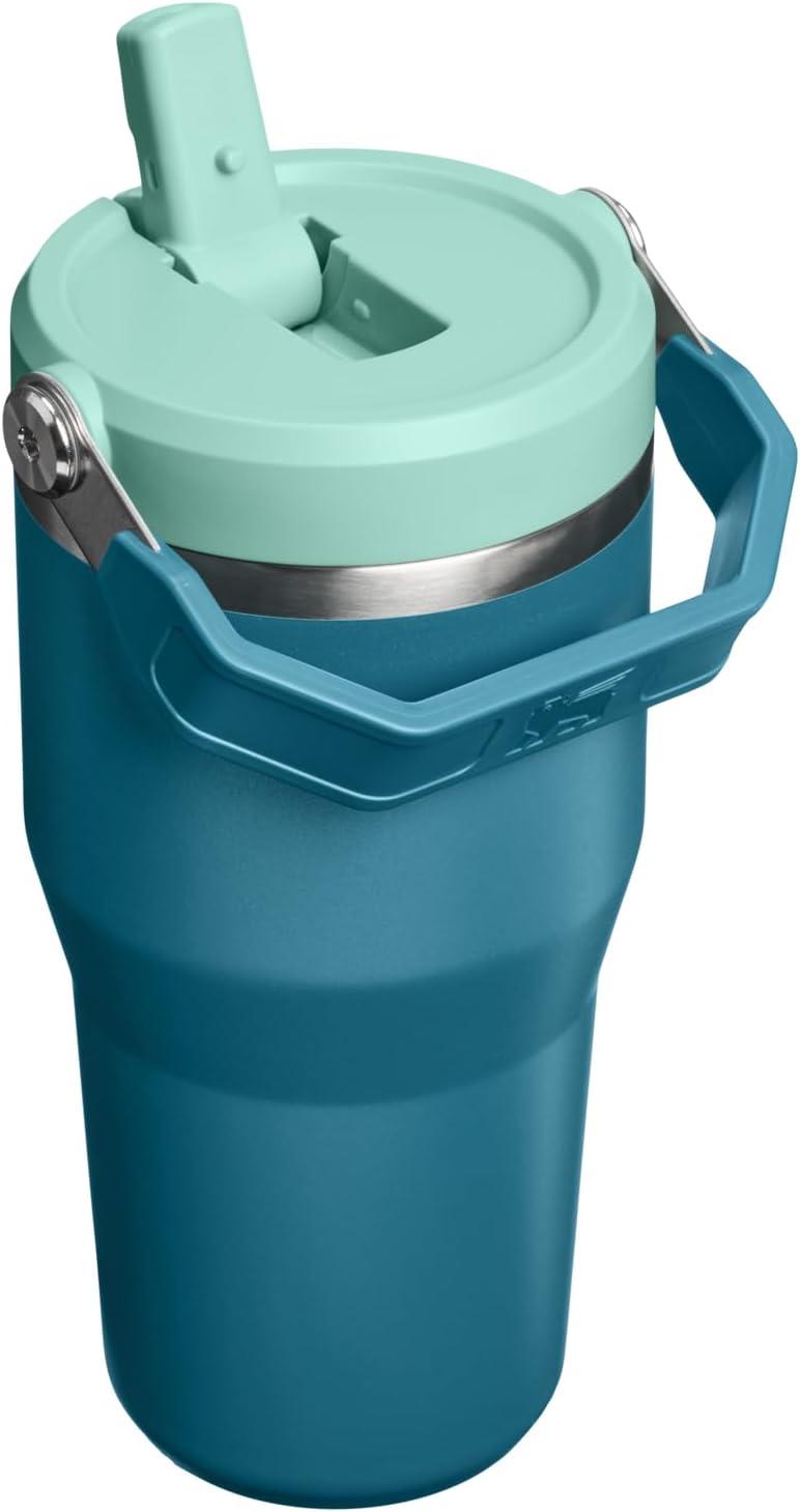 imageStanley IceFlow Flip Straw Tumbler with Handle 20 oz Twist On Lid and Flip Up Straw Leak Resistant Water Bottle Insulated Stainless Steel BPAFree PlumCoastal Teal