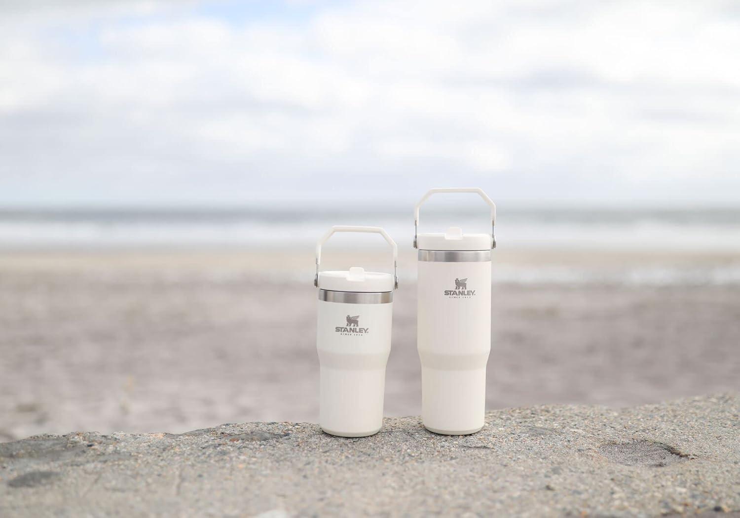imageStanley IceFlow Flip Straw Tumbler with Handle 20 oz Twist On Lid and Flip Up Straw Leak Resistant Water Bottle Insulated Stainless Steel BPAFree PlumCream