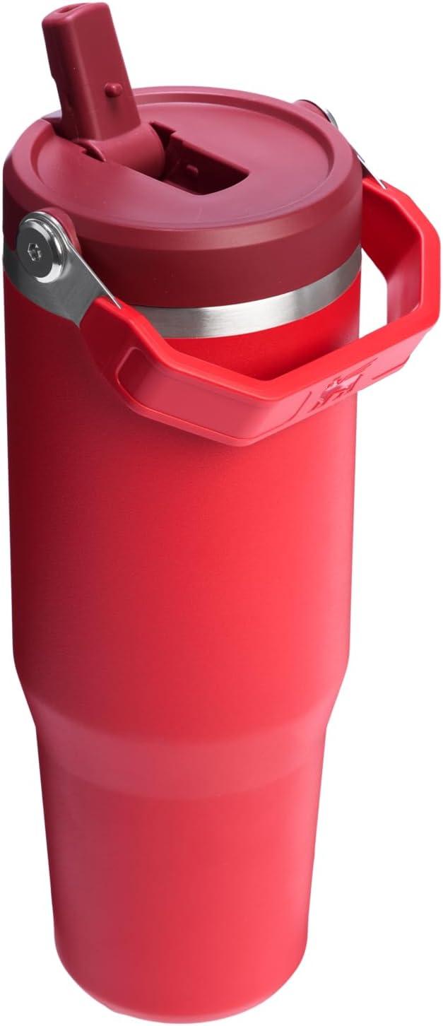imageStanley IceFlow Flip Straw Tumbler with Handle 20 oz Twist On Lid and Flip Up Straw Leak Resistant Water Bottle Insulated Stainless Steel BPAFree PlumChili Red