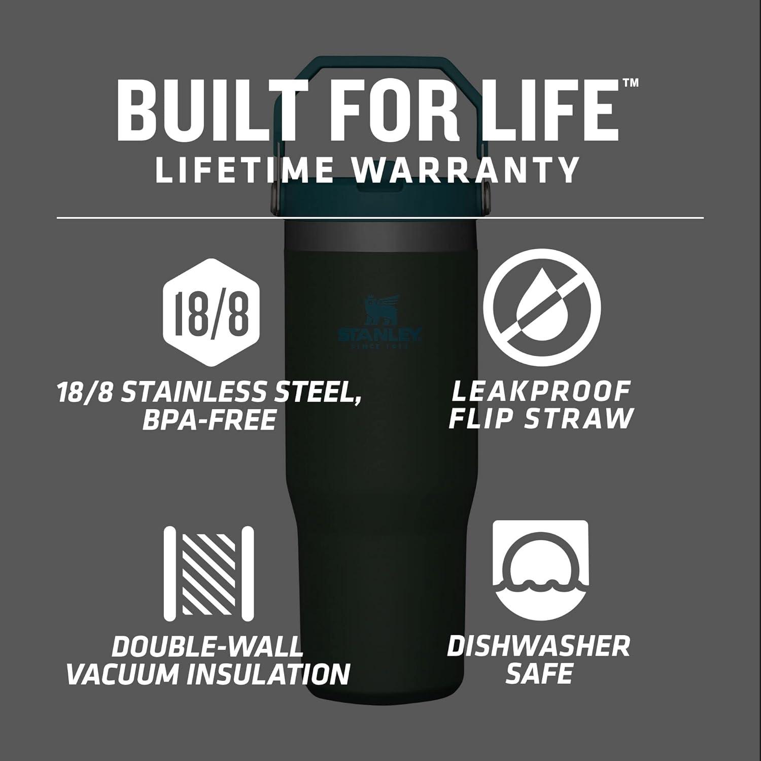 imageStanley IceFlow Flip Straw Tumbler with Handle 20 oz Twist On Lid and Flip Up Straw Leak Resistant Water Bottle Insulated Stainless Steel BPAFree PlumSpirulina