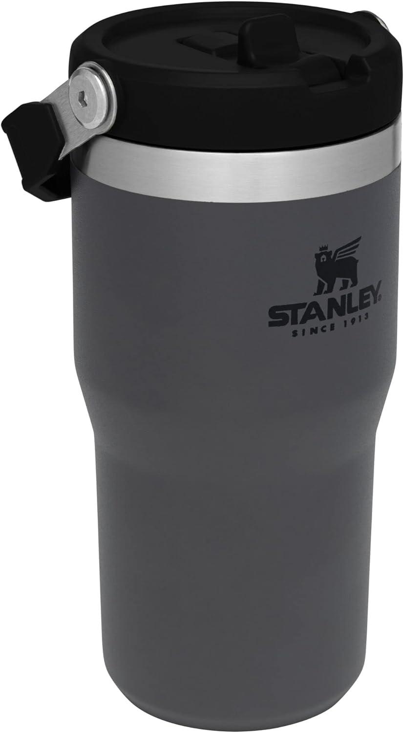 imageStanley IceFlow Flip Straw Tumbler with Handle 20 oz Twist On Lid and Flip Up Straw Leak Resistant Water Bottle Insulated Stainless Steel BPAFree PlumCharcoal