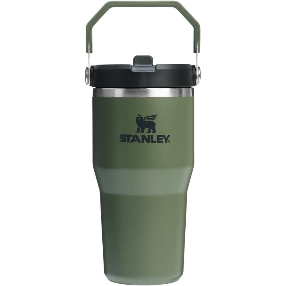 imageSTANLEY IceFlow 20 Flip Straw Tumbler with Handle 20 oz Twist On Lid and Flip Up Straw Leak Resistant Water Bottle Insulated Stainless Steel BPAFree AzureDried Pine