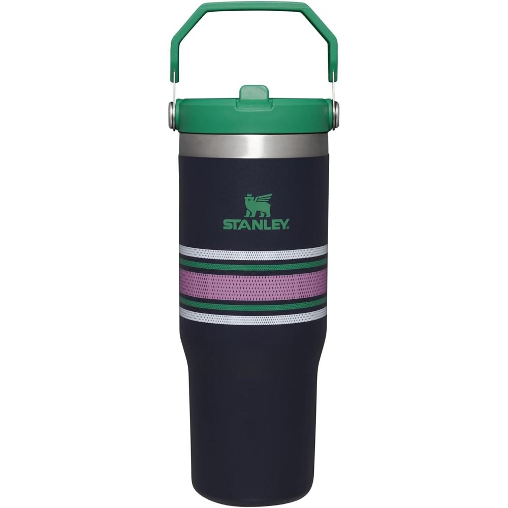 imageSTANLEY IceFlow 20 Flip Straw Tumbler with Handle 20 oz Twist On Lid and Flip Up Straw Leak Resistant Water Bottle Insulated Stainless Steel BPAFree AzureNavy Mesh