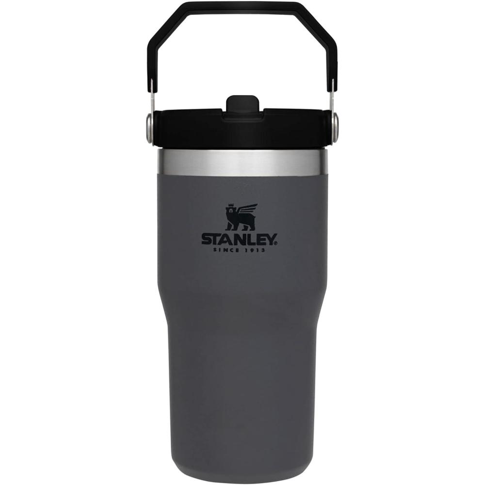 imageSTANLEY IceFlow 20 Flip Straw Tumbler with Handle 20 oz Twist On Lid and Flip Up Straw Leak Resistant Water Bottle Insulated Stainless Steel BPAFree AzureCharcoal