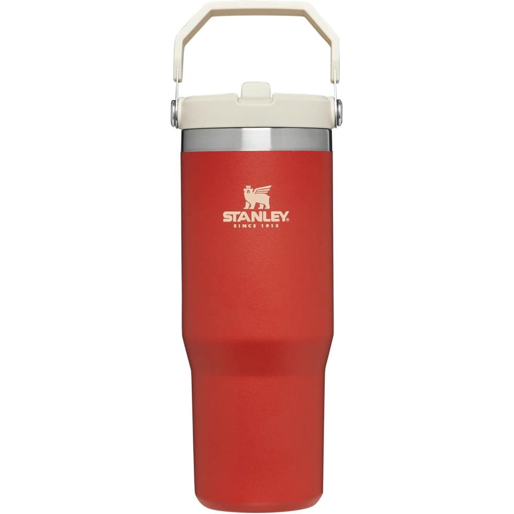 imageStanley IceFlow Flip Straw Tumbler with Handle 20 oz Twist On Lid and Flip Up Straw Leak Resistant Water Bottle Insulated Stainless Steel BPAFree PlumCarnelian