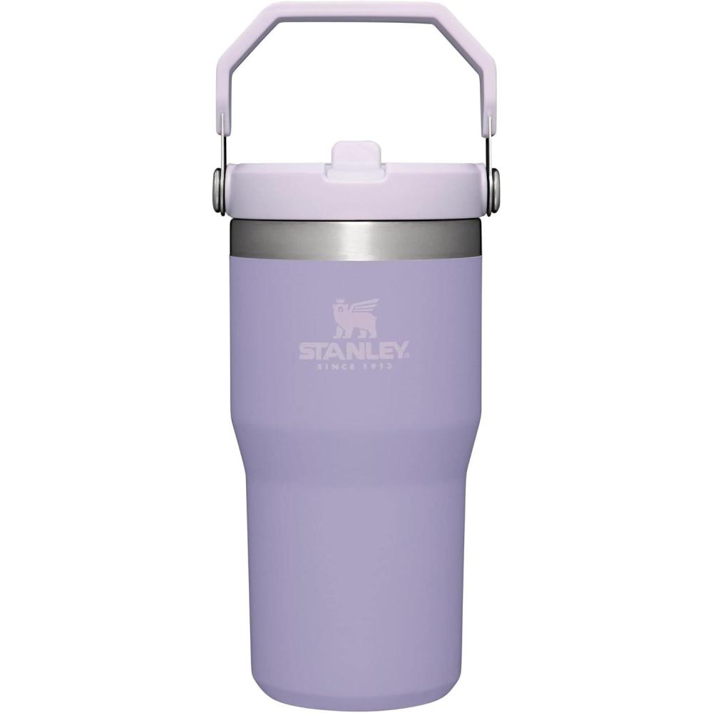 imageStanley IceFlow Flip Straw Tumbler with Handle 20 oz Twist On Lid and Flip Up Straw Leak Resistant Water Bottle Insulated Stainless Steel BPAFree PlumLavender