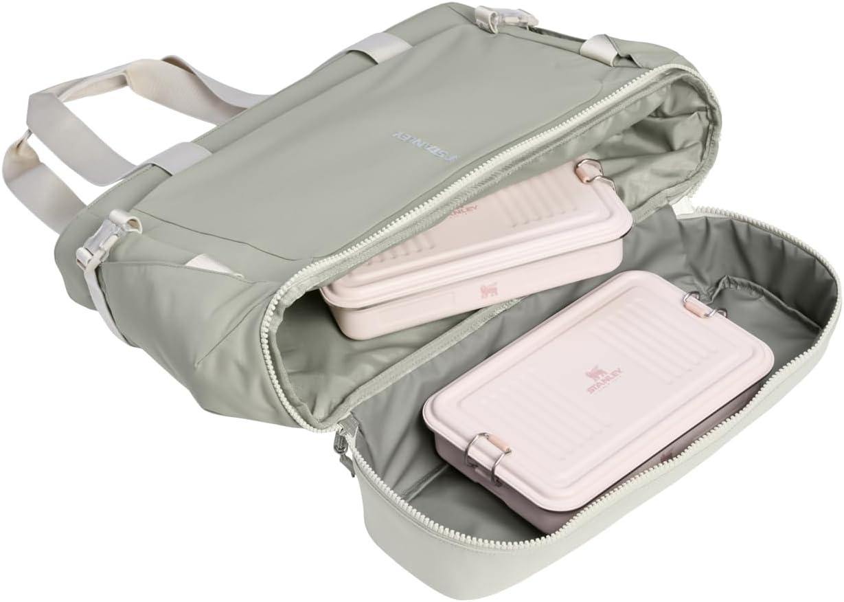 imageSTANLEY Vitalize Macro Method Backpack Gym Work amp Travel Bag with Laptop Sleeve Expandable Bottom Compartment Tumbler amp Water Bottle Pockets Durable Recycled Fabric Rose QuartzSage Grey