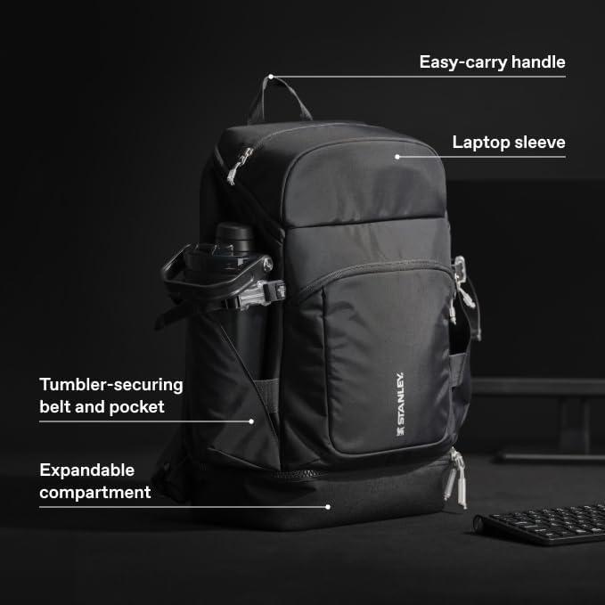 imageSTANLEY Vitalize Macro Method Backpack Gym Work amp Travel Bag with Laptop Sleeve Expandable Bottom Compartment Tumbler amp Water Bottle Pockets Durable Recycled Fabric Rose QuartzBlack
