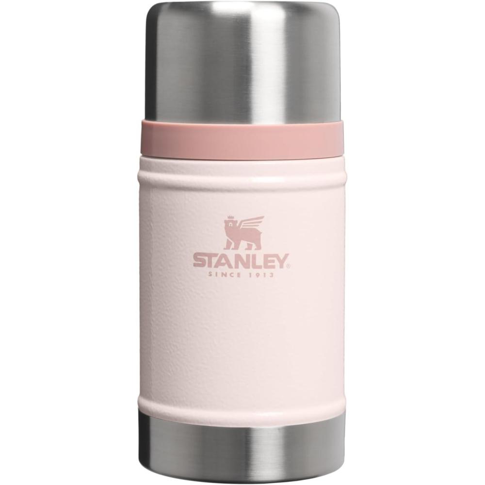 imageSTANLEY Classic Food Jar and Spork 14 oz Vacuum Insulated Food Container Wide Mouth Screw On Lid Packable for Travel Stainless Steel with Leakproof Lid BPAFree Spring GreenHammertone Rose Quartz