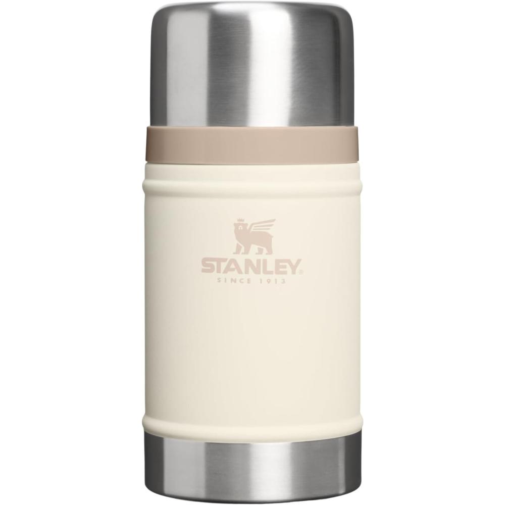 imageSTANLEY Classic Food Jar and Spork 14 oz Vacuum Insulated Food Container Wide Mouth Screw On Lid Packable for Travel Stainless Steel with Leakproof Lid BPAFree Spring GreenCream