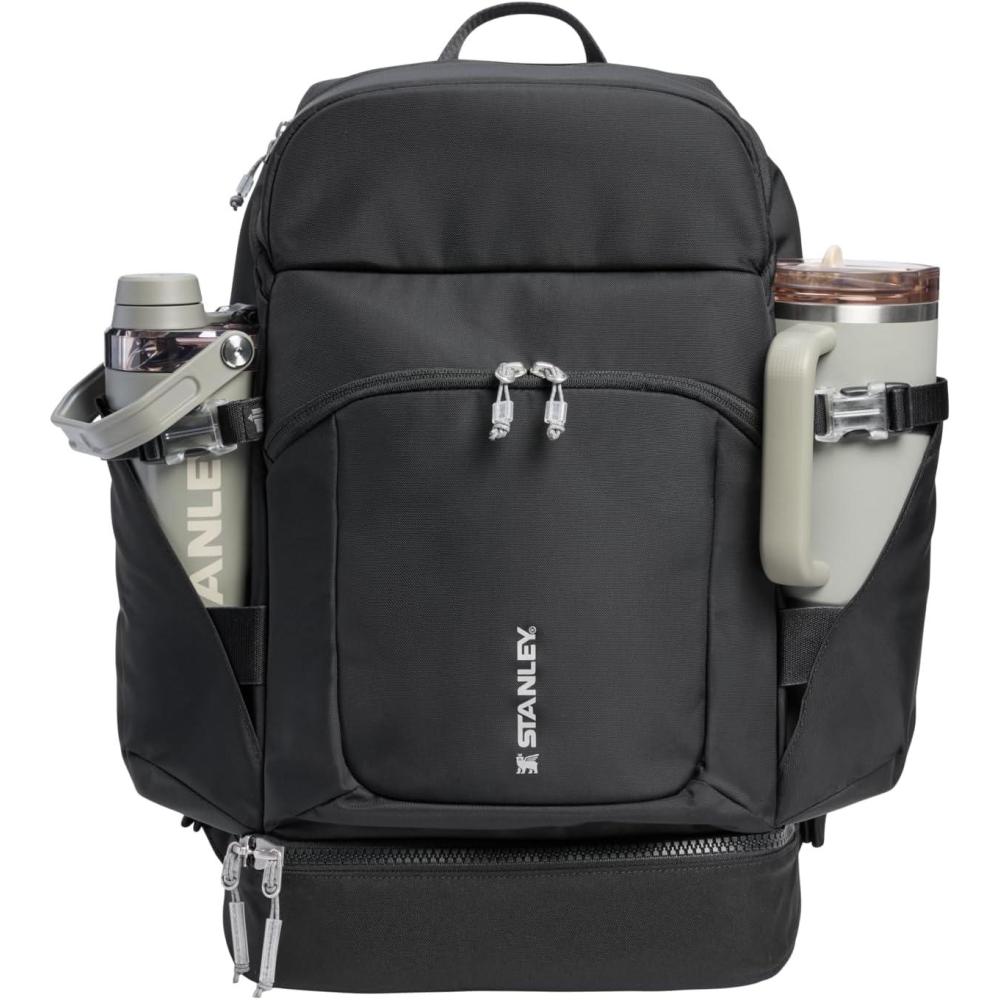 imageSTANLEY Vitalize Macro Method Backpack Gym Work amp Travel Bag with Laptop Sleeve Expandable Bottom Compartment Tumbler amp Water Bottle Pockets Durable Recycled Fabric Rose QuartzBlack