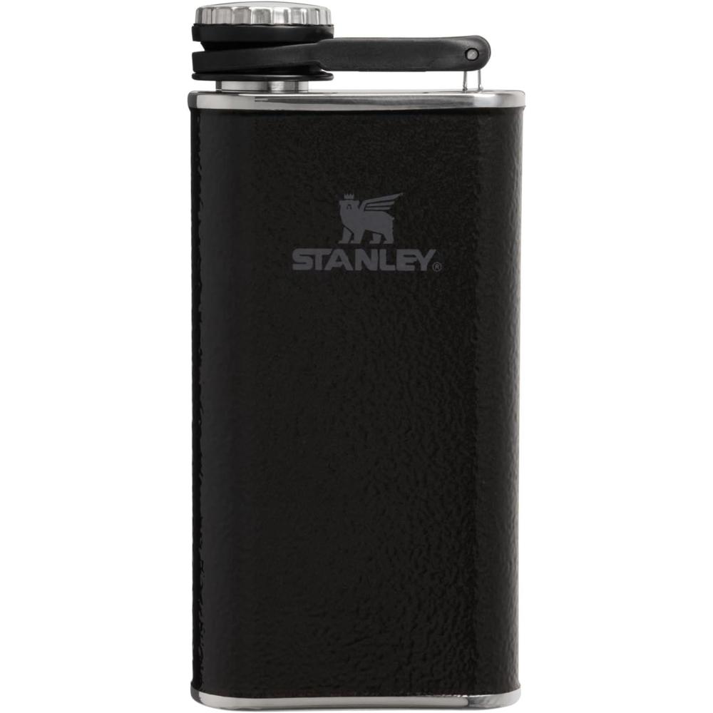 imageStanley Classic Easy Fill Wide Mouth Flask 8 oz Leakproof Hip Flask Hinge Connected Never Lose Cap Insulated Stainless Steel Liquor Container BPAFree Hammertone FrostHammertone Black