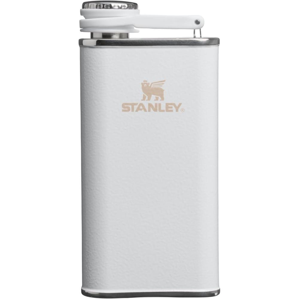 imageStanley Classic Easy Fill Wide Mouth Flask 8 oz Leakproof Hip Flask Hinge Connected Never Lose Cap Insulated Stainless Steel Liquor Container BPAFree Hammertone FrostHammertone Frost