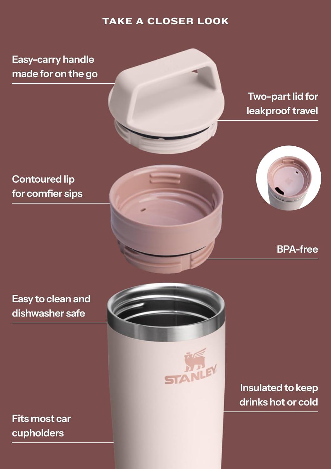 imageSTANLEY Cafe To Go Travel Mug 16 oz Leakproof TwoPart Drink Through Lid Tumbler Cup for Coffee Tea and Drinks Insulated Stainless Steel Coffee Mug BPAFree DaffodilBlack 20