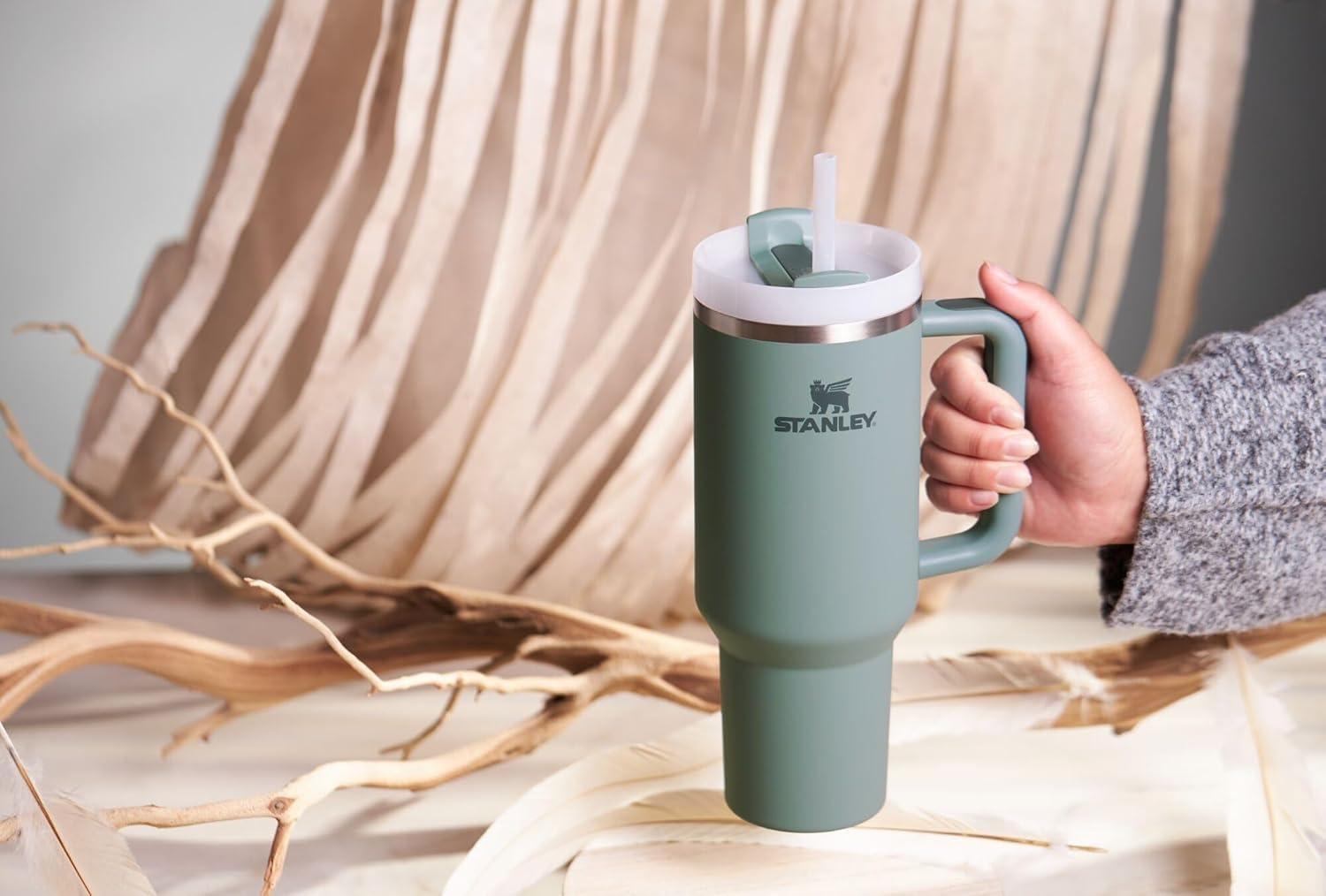 imageSTANLEY Quencher H20 Tumbler with Handle and Straw 30 oz Flowstate 3Position Lid Cup Holder Compatible for Travel Insulated Stainless Steel Cup BPAFree Spring GreenShale