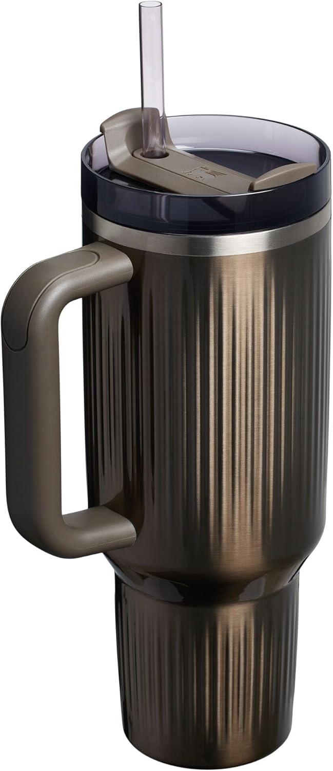 imageSTANLEY Quencher H20 Tumbler with Handle and Straw 30 oz Flowstate 3Position Lid Cup Holder Compatible for Travel Insulated Stainless Steel Cup BPAFree Spring GreenFluted Gunmetal Shine