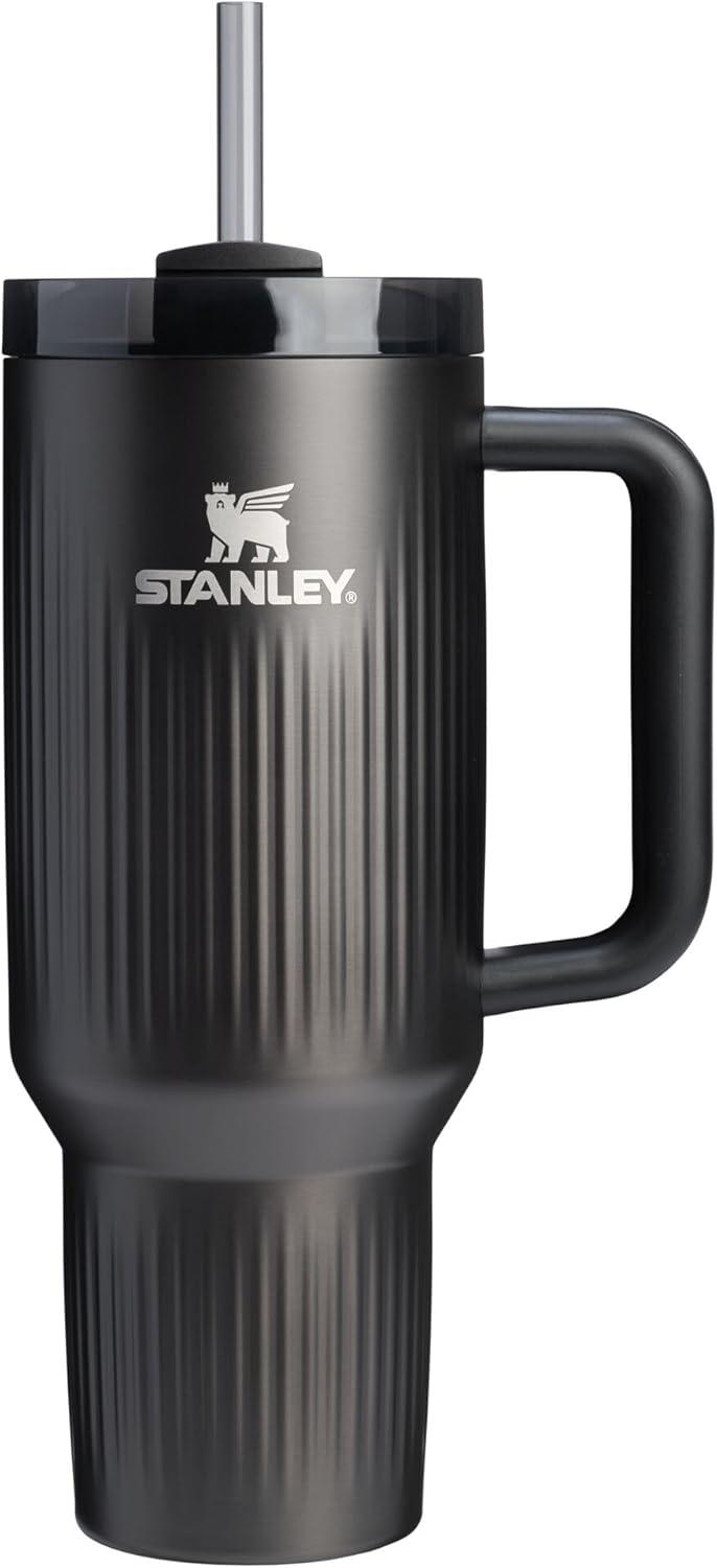 imageSTANLEY Quencher H20 Tumbler with Handle and Straw 30 oz Flowstate 3Position Lid Cup Holder Compatible for Travel Insulated Stainless Steel Cup BPAFree Soft OrchidFluted Black