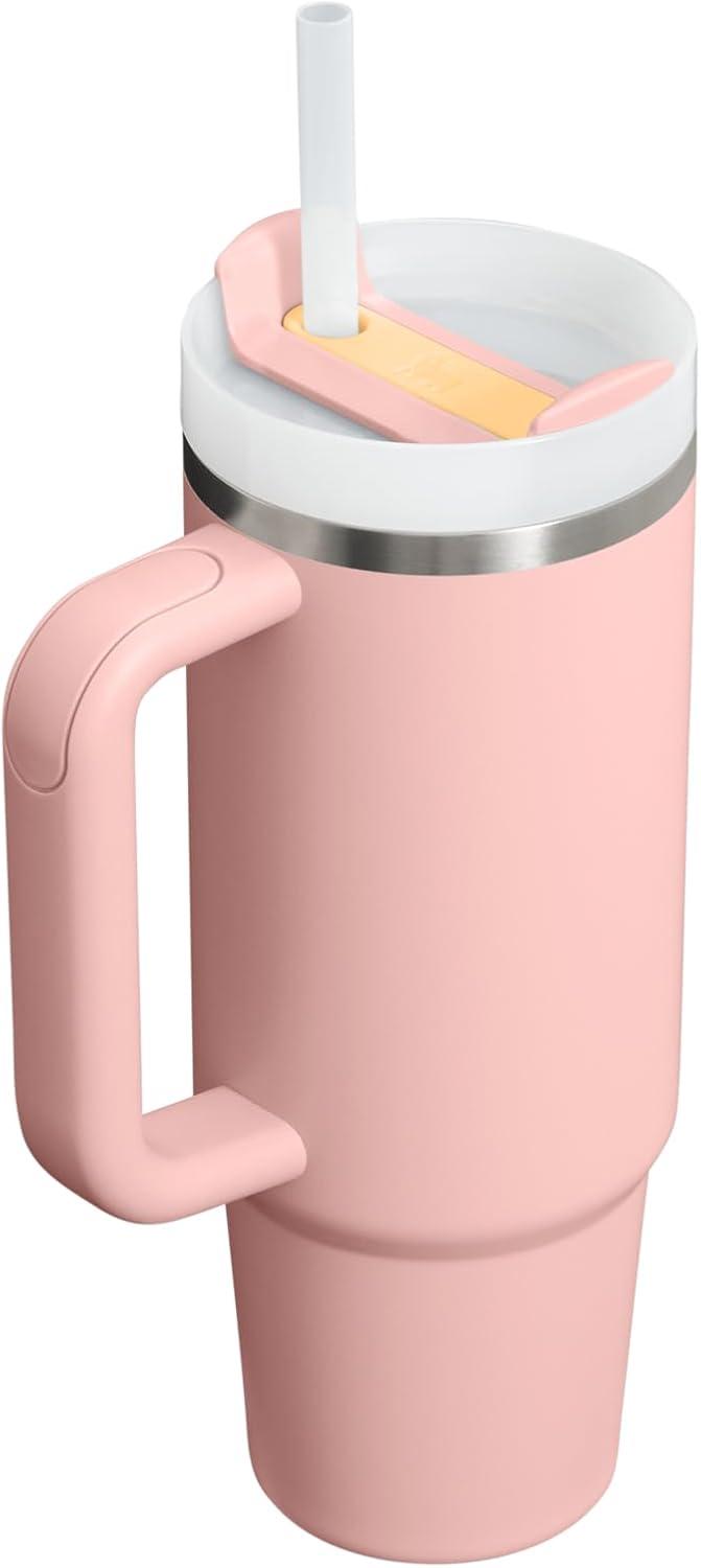 imageSTANLEY Quencher H20 Tumbler with Handle and Straw 30 oz Flowstate 3Position Lid Cup Holder Compatible for Travel Insulated Stainless Steel Cup BPAFree Spring GreenPeach Rose