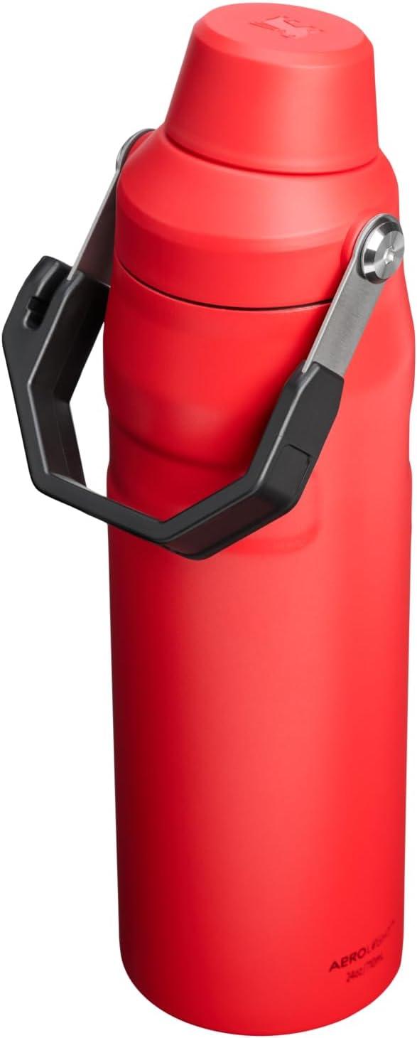 imageStanley IceFlow Fast Flow Water Bottle 24 oz Angled Spout Lid Lightweight and Leakproof for Travel and Sports Insulated Stainless Steel BPAFree Chili Black