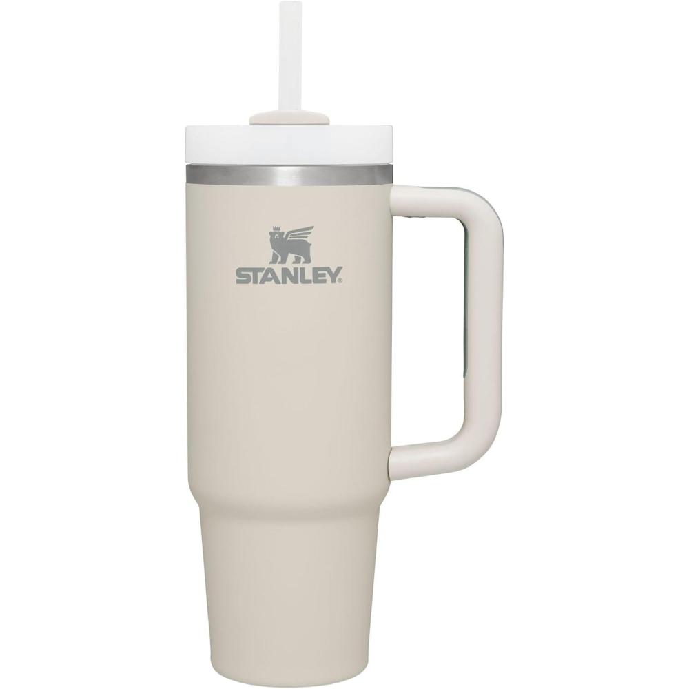 imageSTANLEY Quencher H20 Tumbler with Handle and Straw 30 oz Flowstate 3Position Lid Cup Holder Compatible for Travel Insulated Stainless Steel Cup BPAFree Spring GreenDune