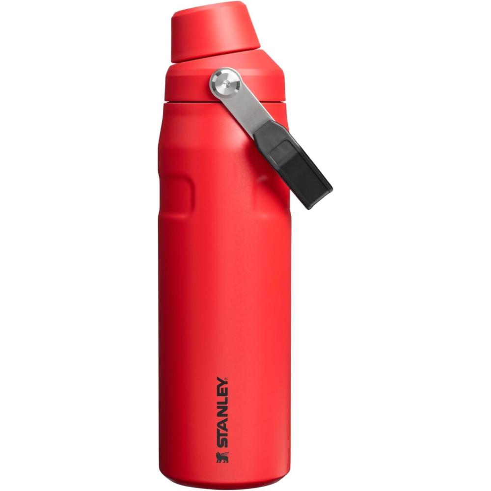 imageStanley IceFlow Fast Flow Water Bottle 24 oz Angled Spout Lid Lightweight and Leakproof for Travel and Sports Insulated Stainless Steel BPAFree Chili Black