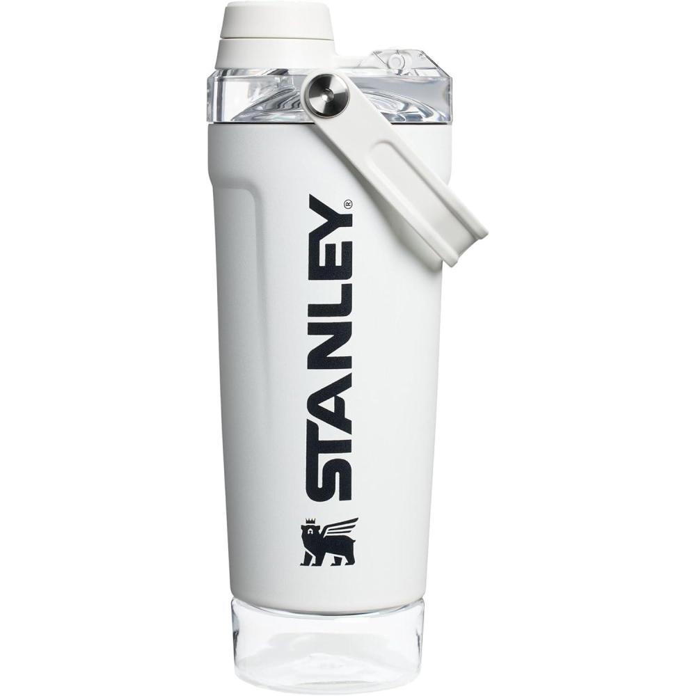 imageSTANLEY Vitalize Shaker Bottle 20 oz  Leakproof Insulated Stainless Steel Shaker Cup  Base Storage and Twist On Fast Flow Lid  Protein Shakes and Pre Workout Powder  BPAFree  Chili BlackChalk