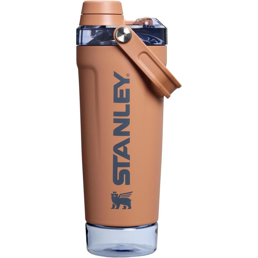 imageSTANLEY Vitalize Shaker Bottle 20 oz Leakproof Insulated Stainless Steel Shaker Cup Base Storage and Twist On Fast Flow Lid Protein Shakes and Pre Workout Powder BPAFree Chili BlackToast