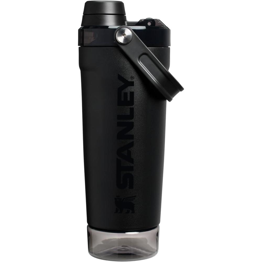 imageSTANLEY Vitalize Shaker Bottle 20 oz  Leakproof Insulated Stainless Steel Shaker Cup  Base Storage and Twist On Fast Flow Lid  Protein Shakes and Pre Workout Powder  BPAFree  Chili BlackBlack