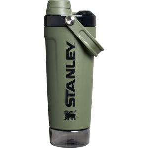 STANLEY Vitalize Shaker Bottle 20 oz | Leakproof Insulated Stainless Steel Shaker Cup | Base Storage and Twist On Fast Flow Lid | Protein Shakes and Pre Workout Powder | BPA-Free | Chili Black(Dried Pine)