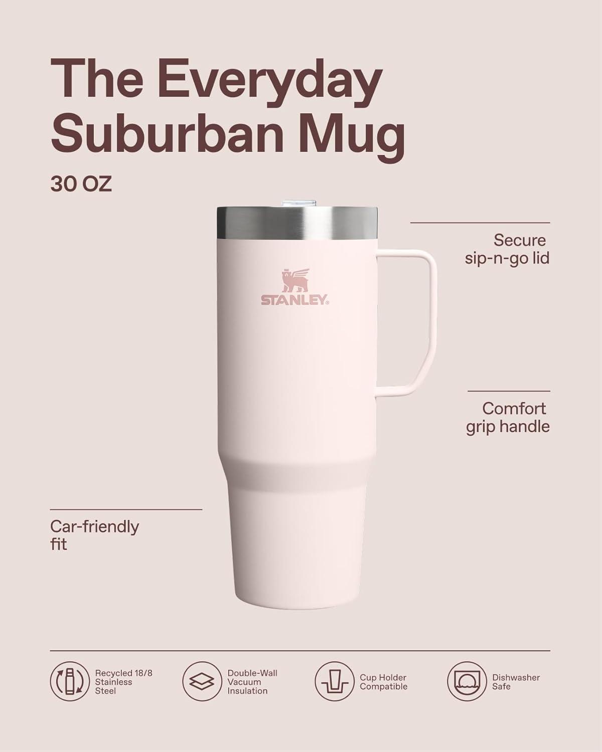 imageSTANLEY The Everyday Suburban Mug 24 oz Drink Through Lid Cup for Coffee Tea and Drinks Insulated Stainless Steel Coffee Mug BPAFree Coastal Teal GlossDried Pine