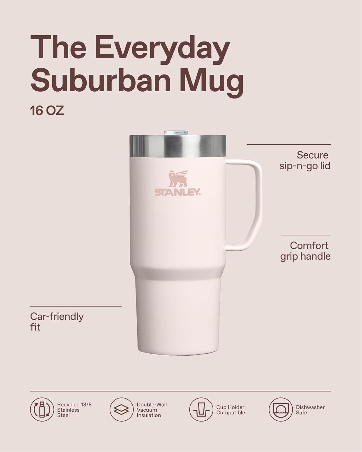 imageSTANLEY The Everyday Suburban Mug 24 oz Drink Through Lid Cup for Coffee Tea and Drinks Insulated Stainless Steel Coffee Mug BPAFree Coastal Teal GlossAsh