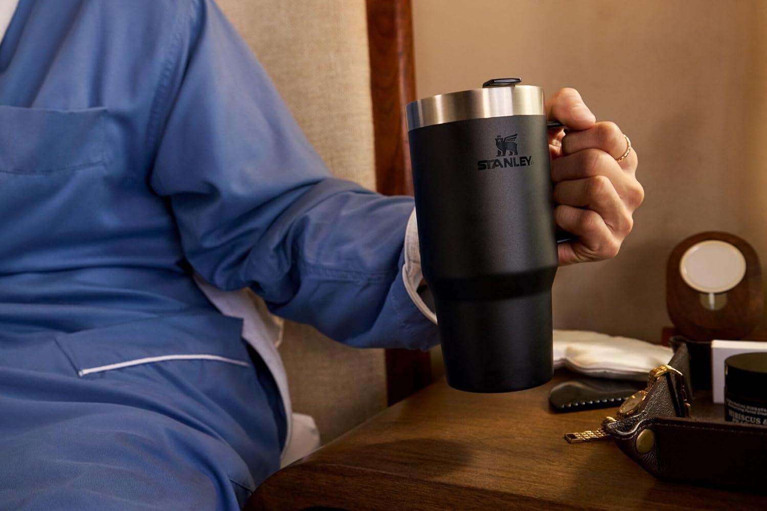 imageSTANLEY The Everyday Suburban Mug 24 oz Drink Through Lid Cup for Coffee Tea and Drinks Insulated Stainless Steel Coffee Mug BPAFree Coastal Teal GlossBlack 20