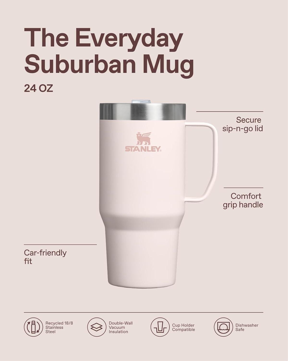 imageSTANLEY The Everyday Suburban Mug 24 oz Drink Through Lid Cup for Coffee Tea and Drinks Insulated Stainless Steel Coffee Mug BPAFree ToastAsh