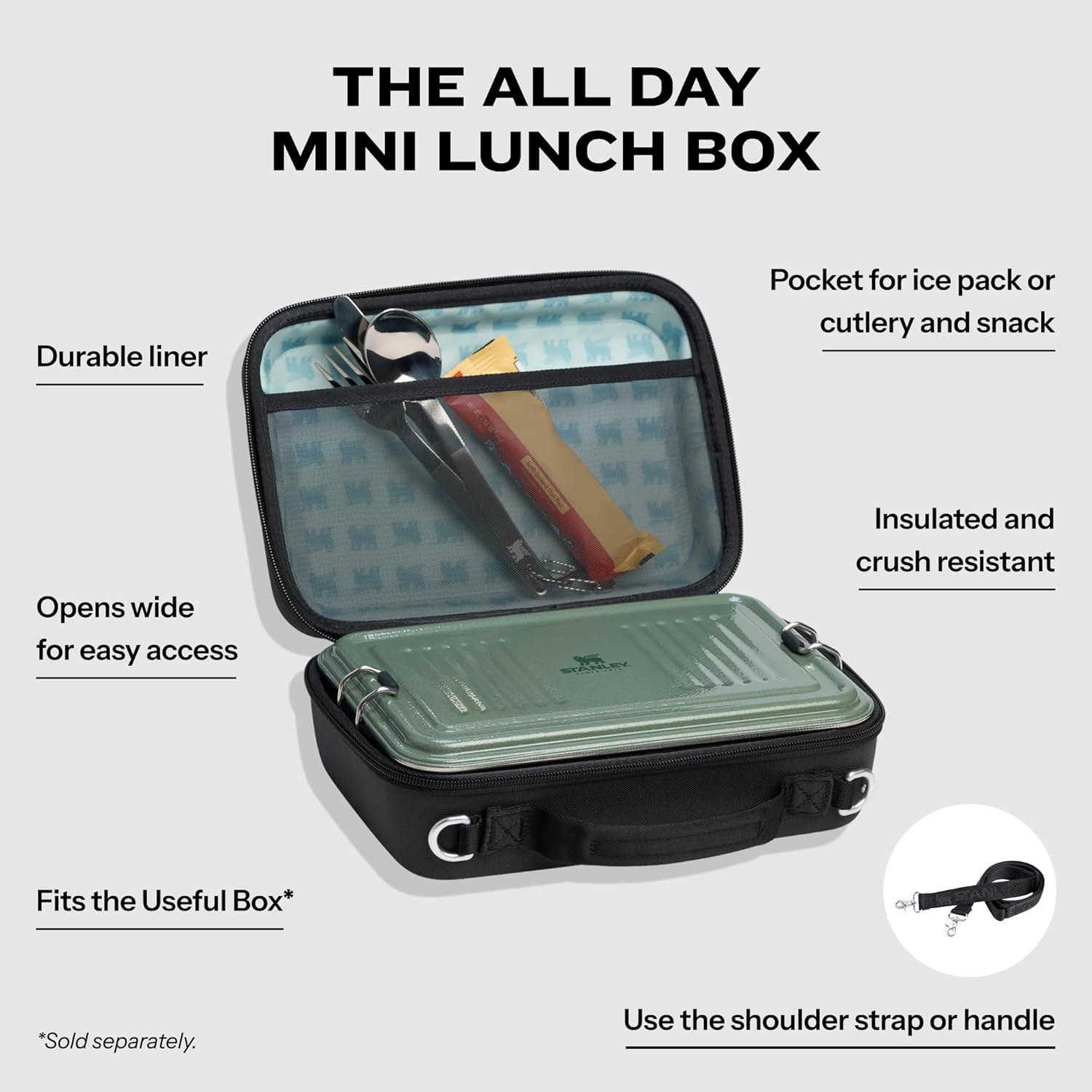 imageSTANLEY All Day Mini Lunch Box 42quart EVA Insulated Lunch Bag Crush Resistant Adjustable Strap BPAFree Sea Glass PlumeBlack