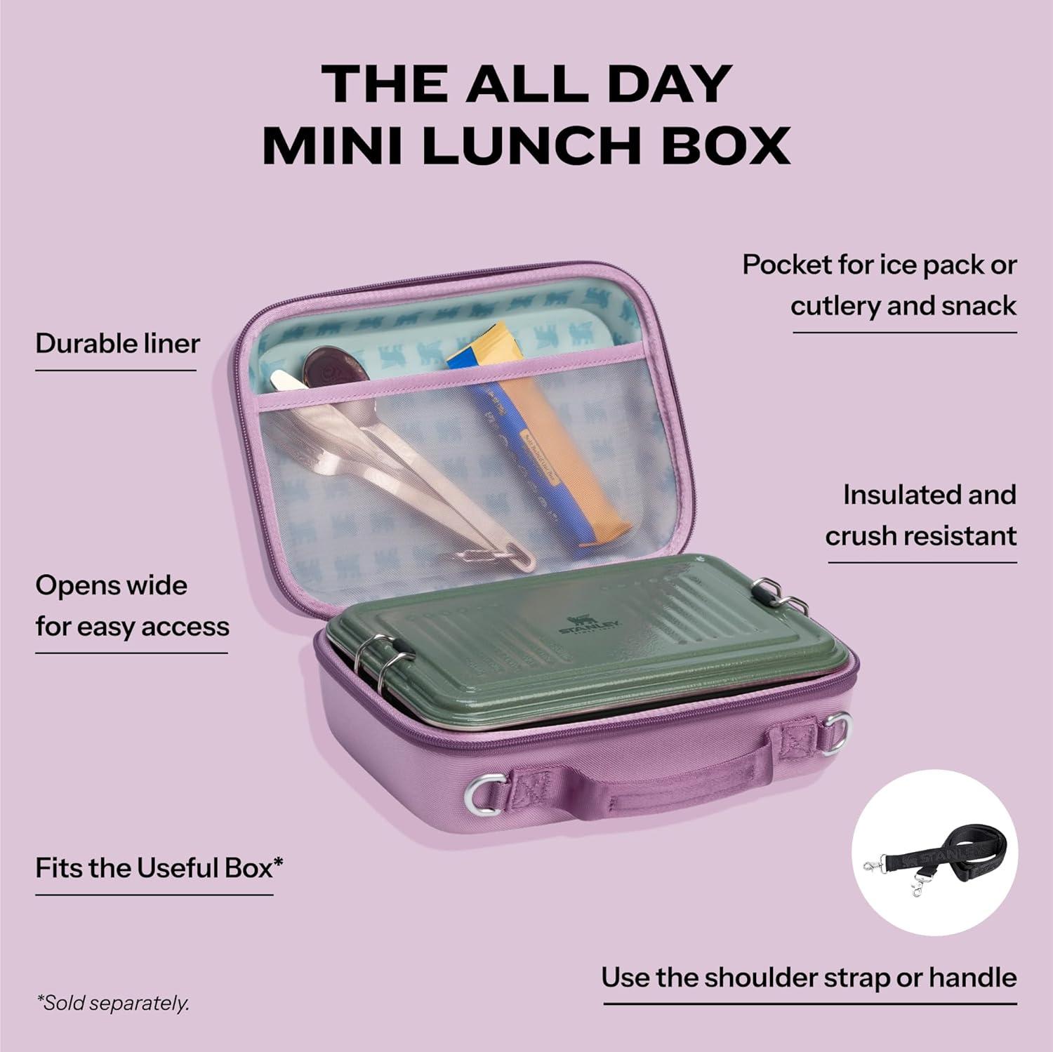 imageSTANLEY All Day Mini Lunch Box 42quart EVA Insulated Lunch Bag Crush Resistant Adjustable Strap BPAFree Sea Glass PlumeLilac