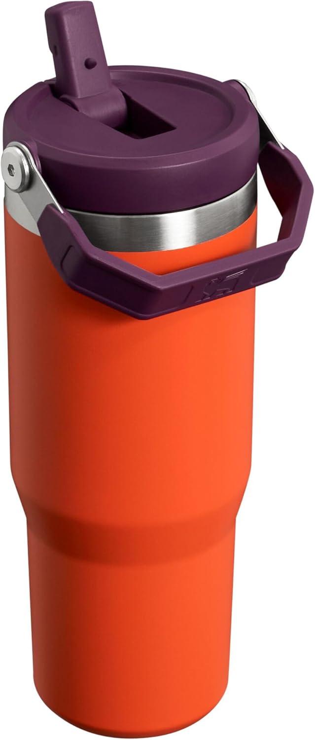 imageSTANLEY IceFlow 20 Flip Straw Tumbler with Handle 14 oz Twist On Lid and Flip Up Straw Leakproof Water Bottle Insulated Stainless Steel BPAFree AshTigerlily Plum