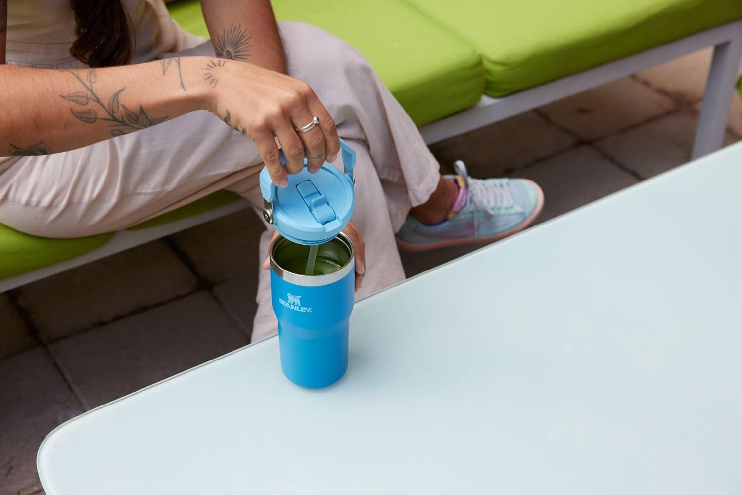 imageSTANLEY IceFlow 20 Flip Straw Tumbler with Handle 14 oz Twist On Lid and Flip Up Straw Leakproof Water Bottle Insulated Stainless Steel BPAFree AshBlack 20