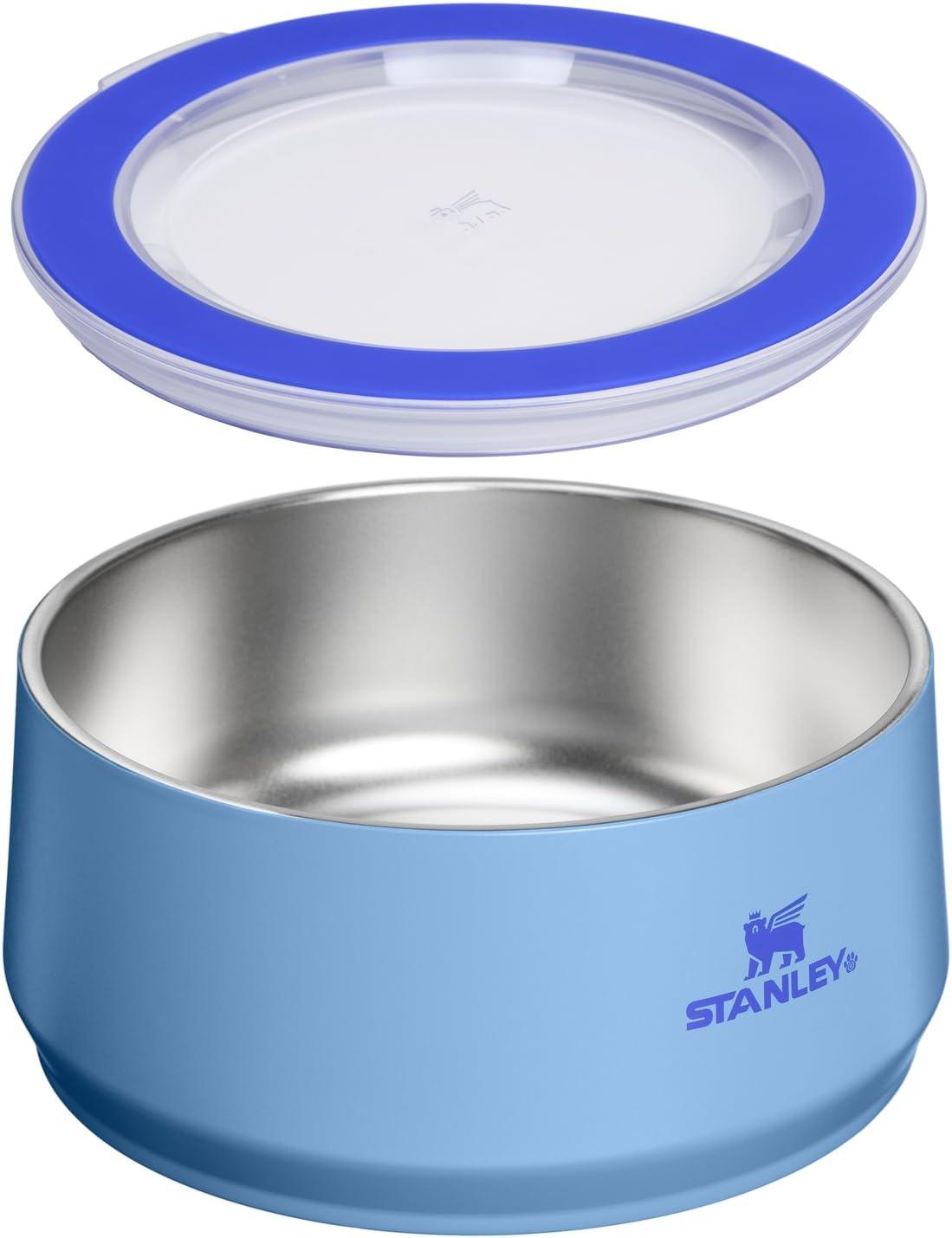imageSTANLEY Pet Bowl 3Cup 24 oz Insulated Stainless Steel Dog amp Cat Bowl SplashResistant Lid Dishwasher Safe BPAFree Rose QuartzBlue Sky