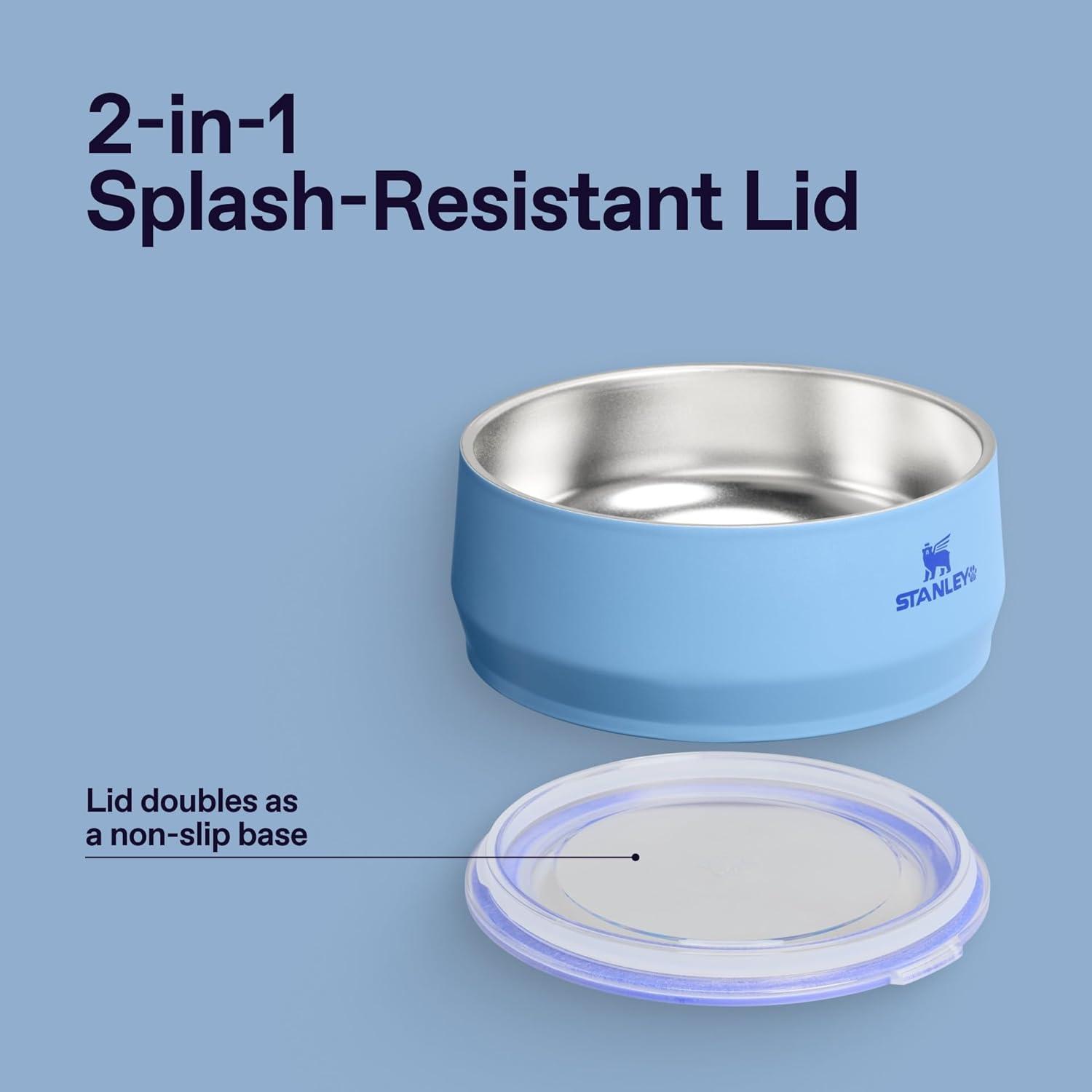 imageSTANLEY Pet Bowl 3Cup 24 oz Insulated Stainless Steel Dog amp Cat Bowl SplashResistant Lid Dishwasher Safe BPAFree Rose QuartzBlue Sky